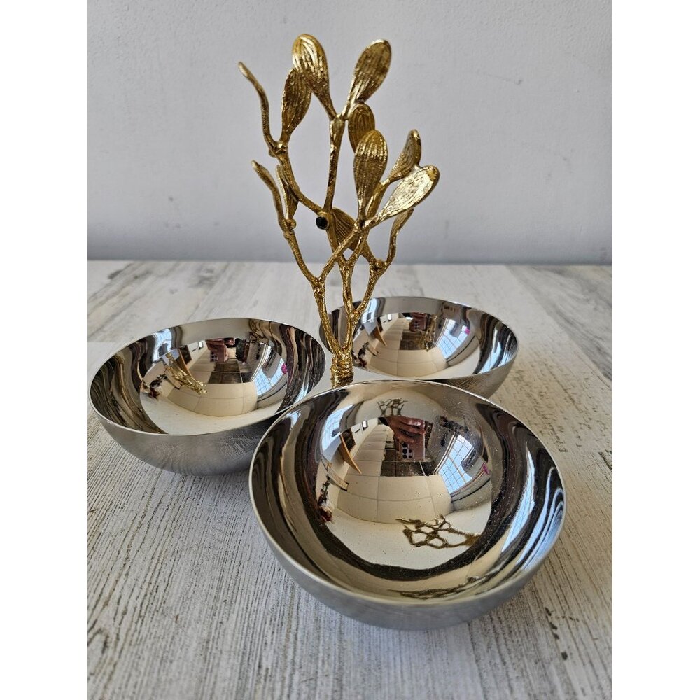 Micheal aram three-tier serving bowl mistletoe triple‎ RETIRED new